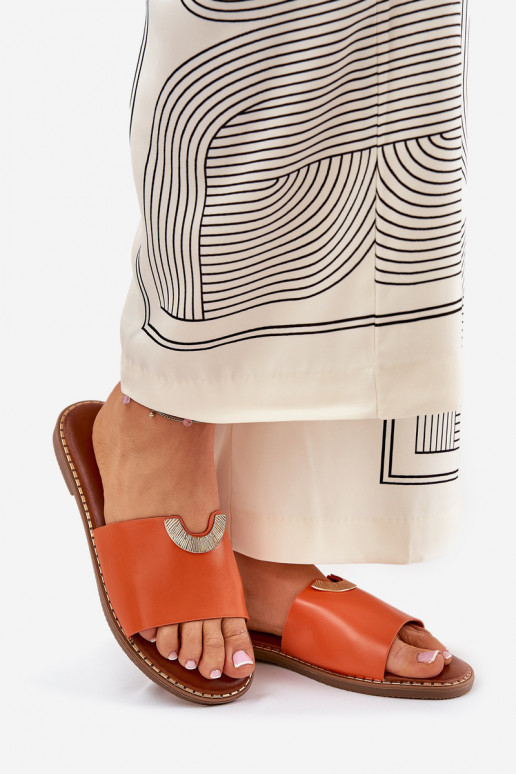 Moteriškos šlepetės Eko Oda Su puošniaisi Detalami oranžinės spalvos Mevith