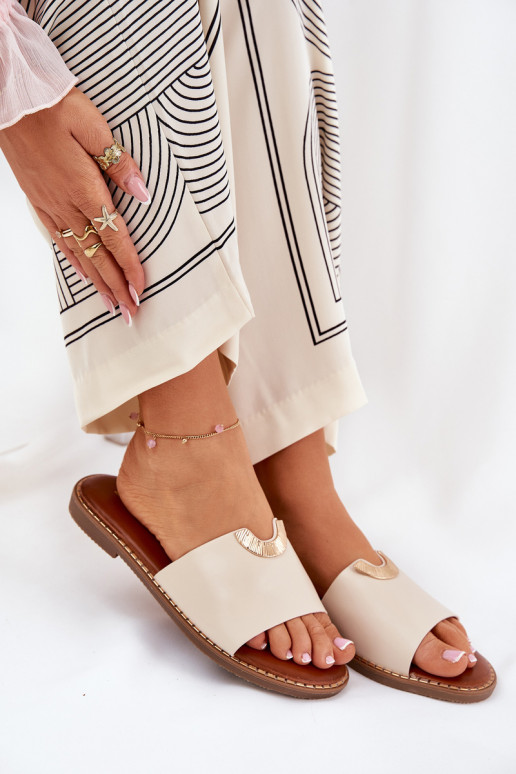 Moteriškos šlepetės Eko Oda Su puošniaisi Detalami smėlio spalvos Mevith