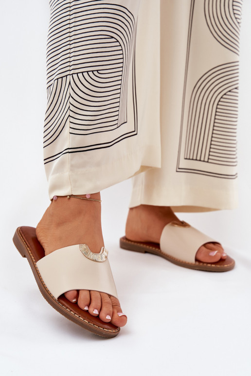 Moteriškos šlepetės Eko Oda Su puošniaisi Detalami smėlio spalvos Mevith