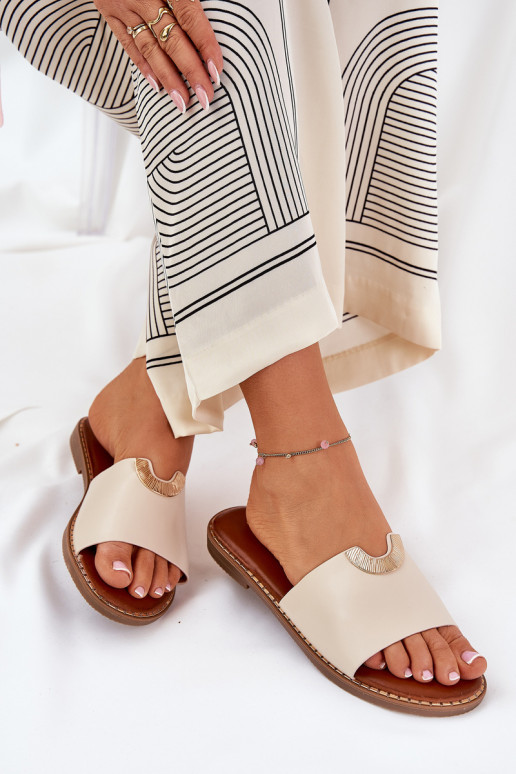 Moteriškos šlepetės Eko Oda Su puošniaisi Detalami smėlio spalvos Mevith