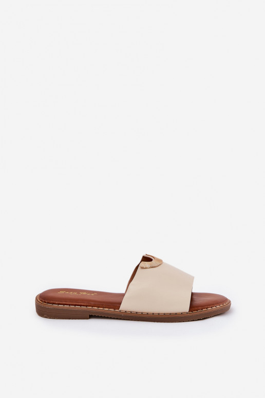 Moteriškos šlepetės Eko Oda Su puošniaisi Detalami smėlio spalvos Mevith