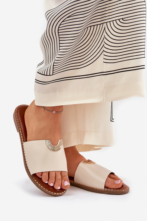 Moteriškos šlepetės Eko Oda Su puošniaisi Detalami smėlio spalvos Mevith