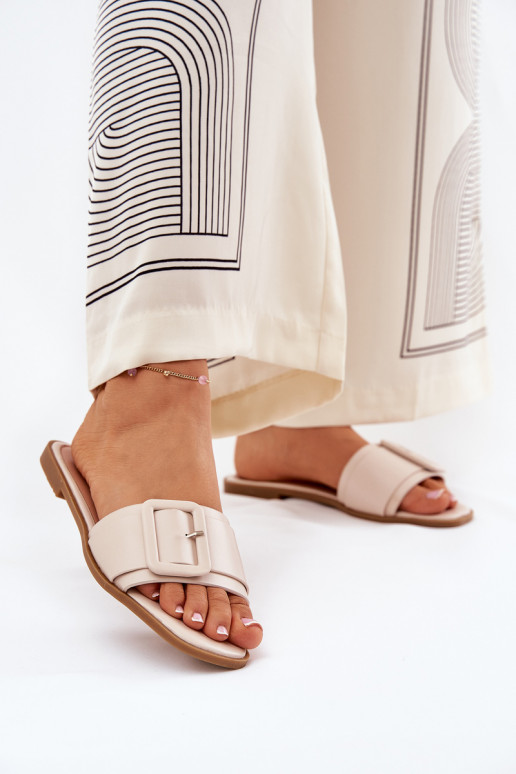 lygiapadžiai Moteriškos šlepetės Eko Oda su sagtimis smėlio spalvos Bamma