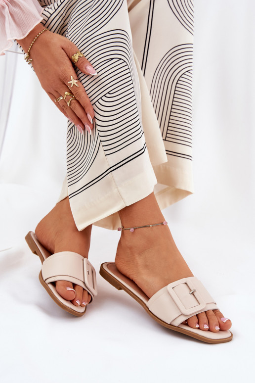 lygiapadžiai Moteriškos šlepetės Eko Oda su sagtimis smėlio spalvos Bamma