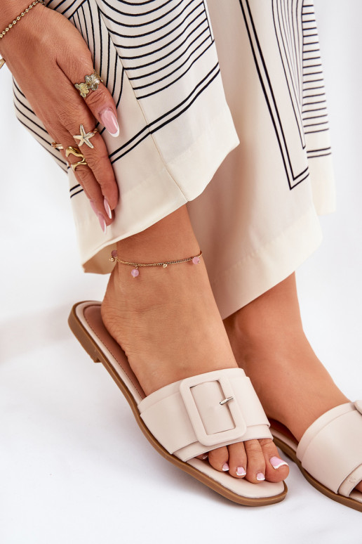 lygiapadžiai Moteriškos šlepetės Eko Oda su sagtimis smėlio spalvos Bamma