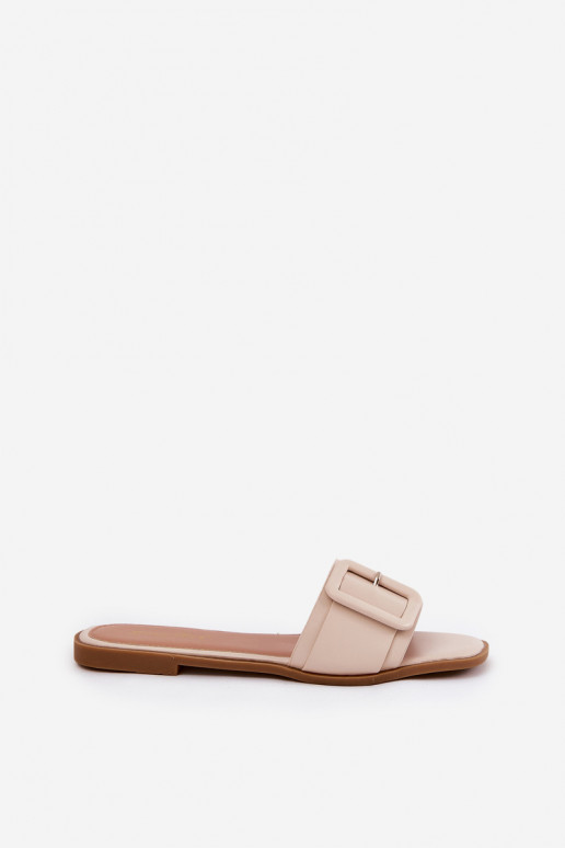 lygiapadžiai Moteriškos šlepetės Eko Oda su sagtimis smėlio spalvos Bamma