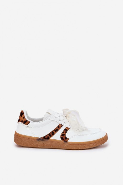 Žemas Sneakers modelio batai Moteriškas su nėriniais su leopardo kailio raštais baltos spalvos Zielle Žemas Sneakers modelio batai Moteriškas su nėriniais su leopardo kailio raštais baltos spalvos Zielle