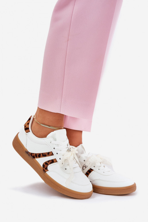 Žemas Sneakers modelio batai Moteriškas su nėriniais su leopardo kailio raštais baltos spalvos Zielle Žemas Sneakers modelio batai Moteriškas su nėriniais su leopardo kailio raštais baltos spalvos Zielle