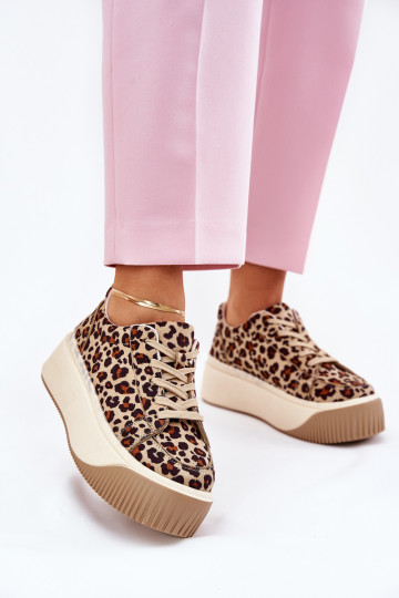 Sneakers modelio batai su platforma su leopardo kailio raštais rudos spalvos Tirvanis