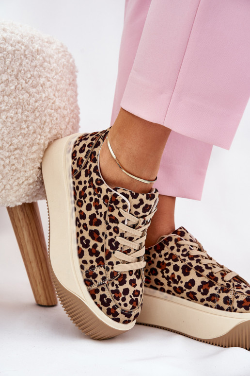 Sneakers modelio batai su platforma su leopardo kailio raštais rudos spalvos Tirvanis