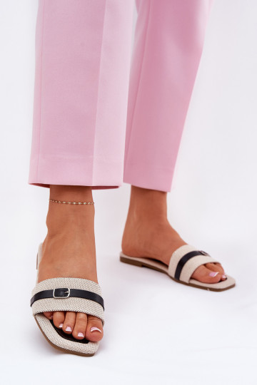 lygiapadžiai Moteriškos šlepetės su dirželiais I su sagtelėmis smėlio spalvos-juodos spalvos Zilina 2