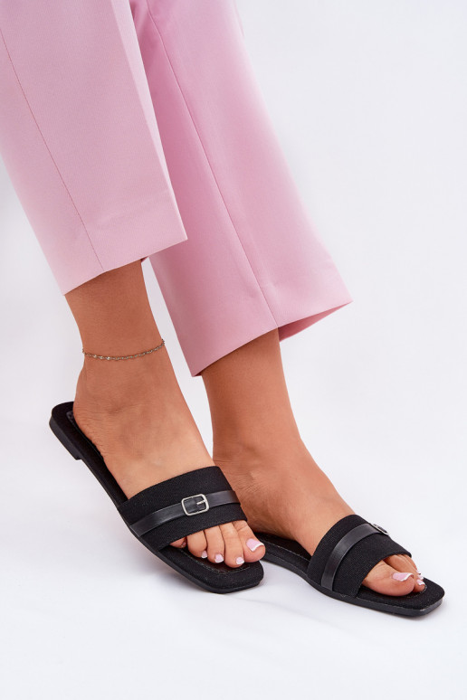 lygiapadžiai Moteriškos šlepetės su dirželiais I su sagtelėmis juodos spalvos Zilina