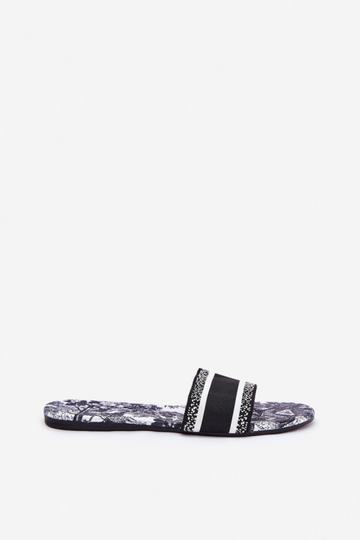 Raštuotas lygiapadžiai Moteriškos šlepetės juodos spalvos Leysi