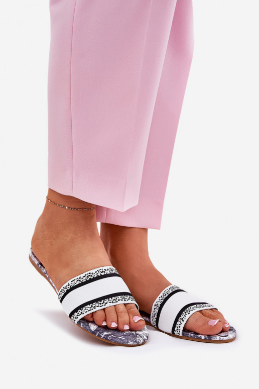 Raštuotas lygiapadžiai Moteriškos šlepetės baltos spalvos Leysi