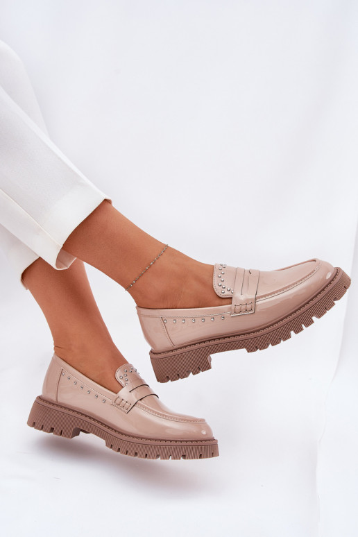 moteriški mokasinai su lako efektu Su dekoracija smėlio spalvos Įjungtallae