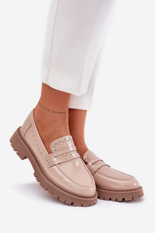 moteriški mokasinai su lako efektu Su dekoracija smėlio spalvos Įjungtallae