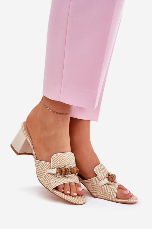 Moteriškos šlepetės su kulniukais su ornamentais smėlio spalvos Ovittole