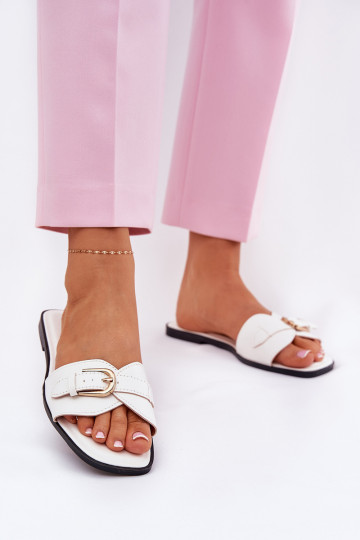 lygiapadžiai Moteriškos šlepetės su aukso spalvos sagtimis baltos spalvos Esiobb