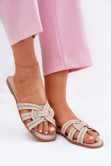 Šlepetės Moteriškas butas Z Przeplatającymi Się Paskami smėlio spalvos Acimine