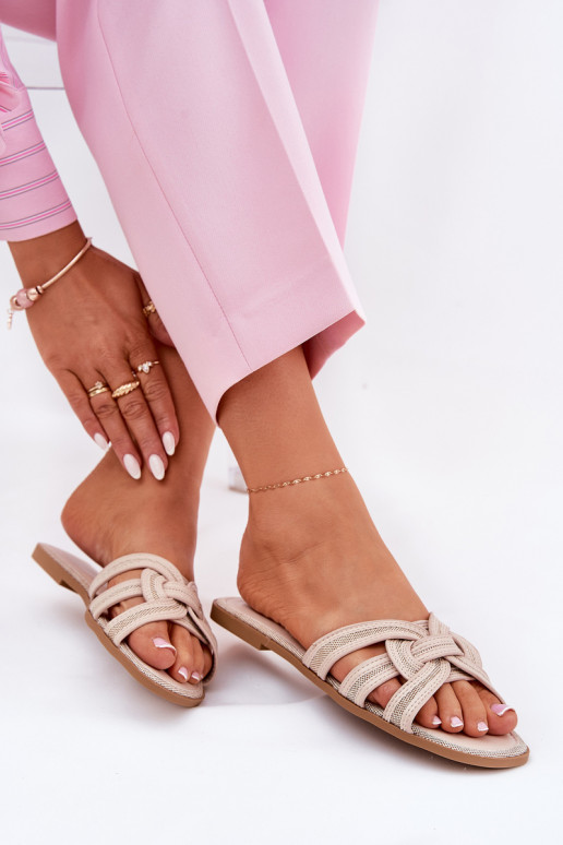 Šlepetės Moteriškas butas Z Przeplatającymi Się Paskami smėlio spalvos Acimine