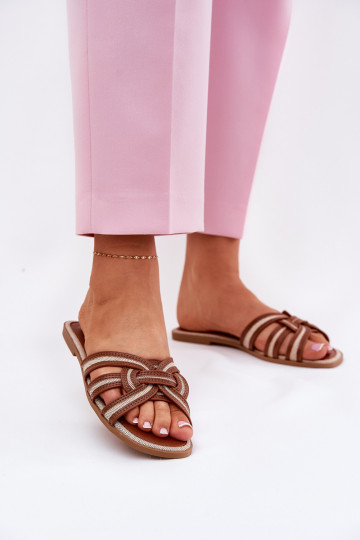 Šlepetės Moteriškas butas Z Przeplatającymi Się Paskami rudos spalvos Acimine