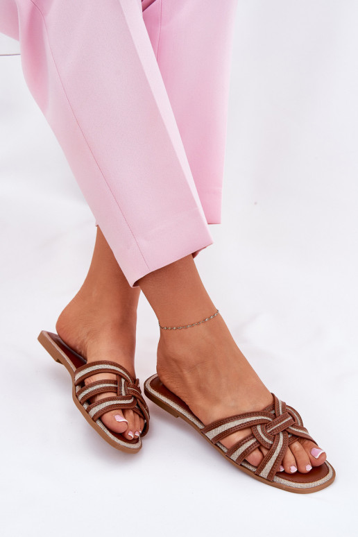 Šlepetės Moteriškas butas Z Przeplatającymi Się Paskami rudos spalvos Acimine