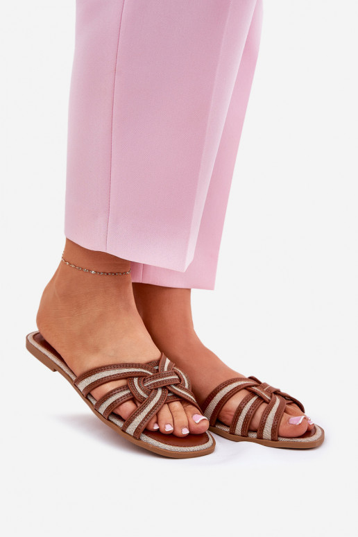 Šlepetės Moteriškas butas Z Przeplatającymi Się Paskami rudos spalvos Acimine