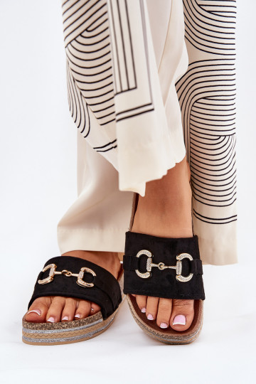 Moteriškos šlepetės su platforma su aukso spalvos detalėmis Ir blizgučiai juodos spalvos Morisela 2