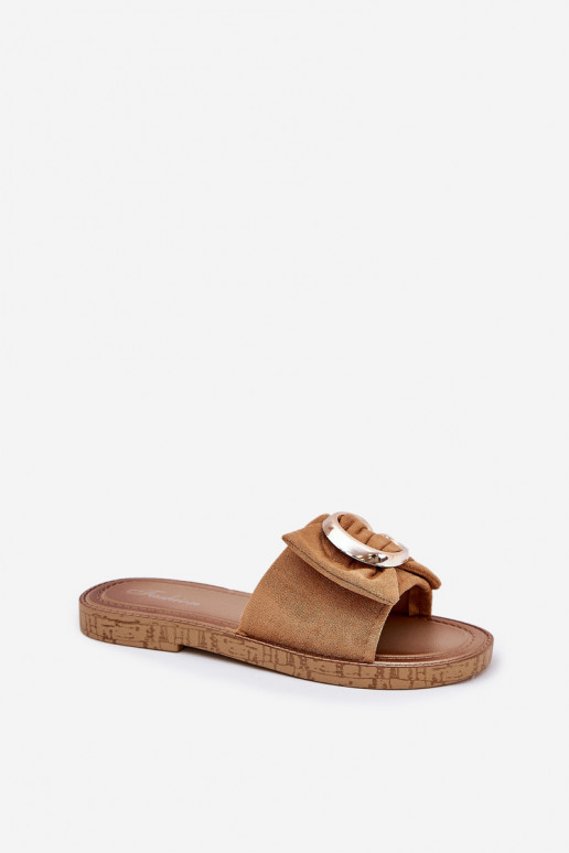 lygiapadžiai Moteriškos šlepetės Su puošniais Detalem rudos spalvos Nellodra