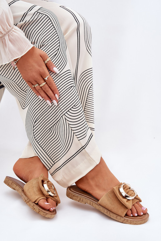 lygiapadžiai Moteriškos šlepetės Su puošniais Detalem rudos spalvos Nellodra