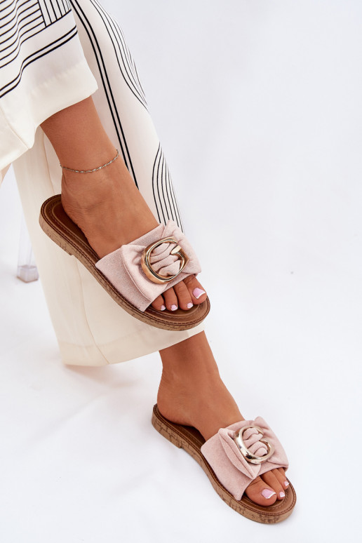 lygiapadžiai Moteriškos šlepetės Su puošniais Detalem rožinės spalvos Nellodra