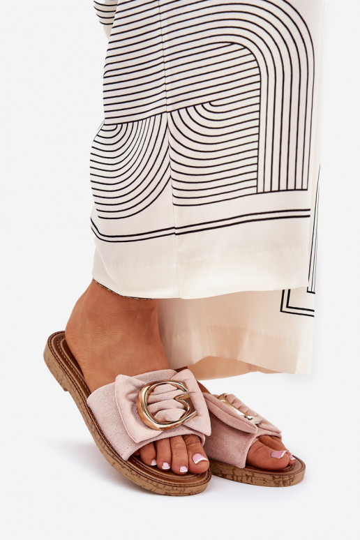 lygiapadžiai Moteriškos šlepetės Su puošniais Detalem rožinės spalvos Nellodra