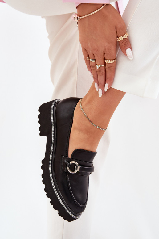 moteriški mokasinai Dekoruotos Cyrkoniami juodos spalvos Patina