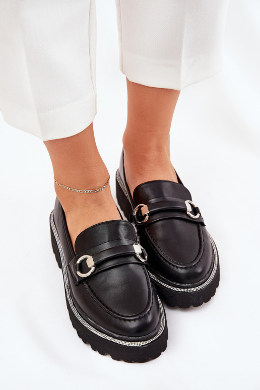 moteriški mokasinai Dekoruotos Cyrkoniami juodos spalvos Patina