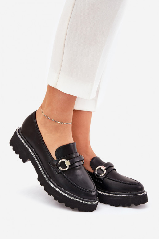 moteriški mokasinai Dekoruotos Cyrkoniami juodos spalvos Patina