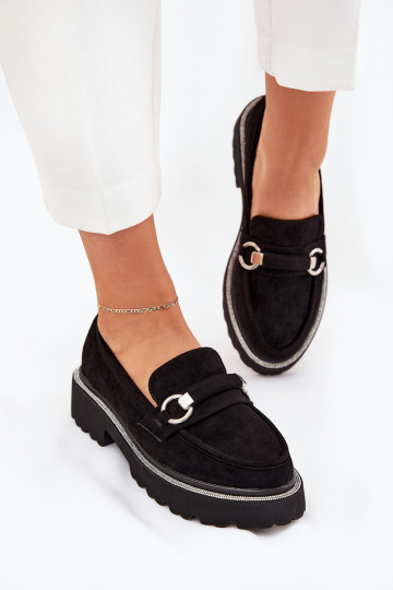 moteriški mokasinai Dekoruotos Cyrkoniami juodos spalvos Patina