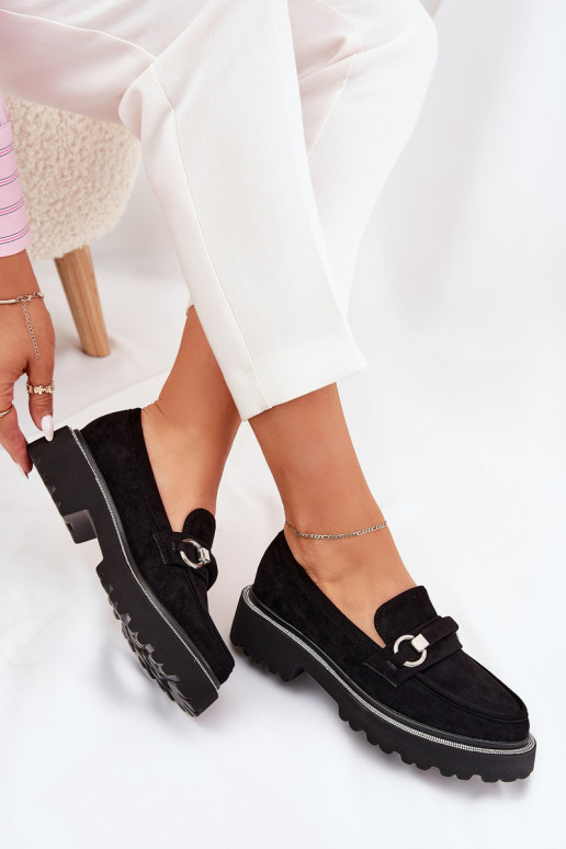 moteriški mokasinai Dekoruotos Cyrkoniami juodos spalvos Patina