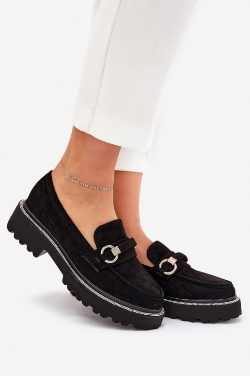 moteriški mokasinai Dekoruotos Cyrkoniami juodos spalvos Patina