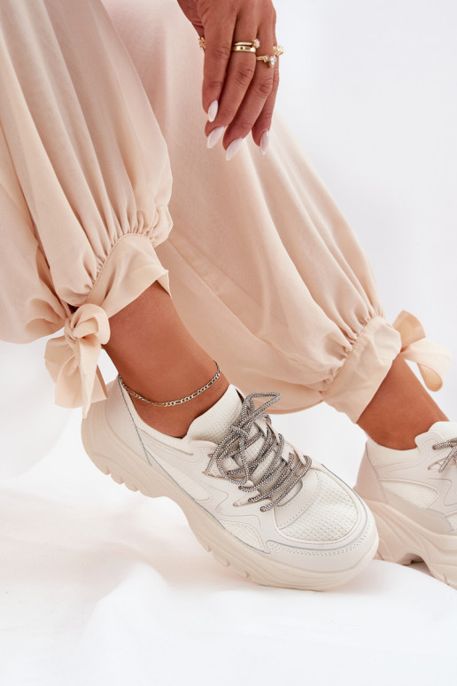 Sneakers modelio batai Moteriškas su platforma Ozdobnym Suvarstymasm smėlio spalvos Evalianne
