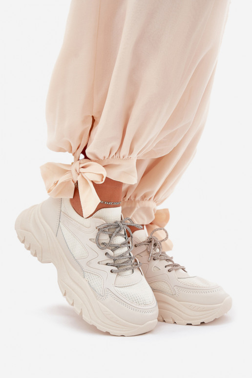 Sneakers modelio batai Moteriškas su platforma Ozdobnym Suvarstymasm smėlio spalvos Evalianne