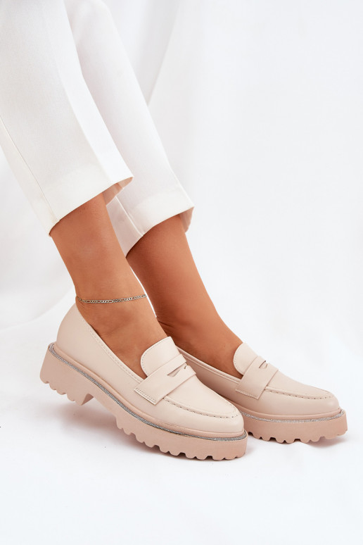 moteriški mokasinai Eko Oda su tviskančiomis akutėmis smėlio spalvos INilamla