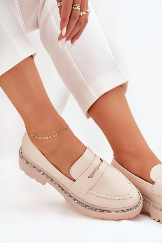 moteriški mokasinai Eko Oda su tviskančiomis akutėmis smėlio spalvos INilamla