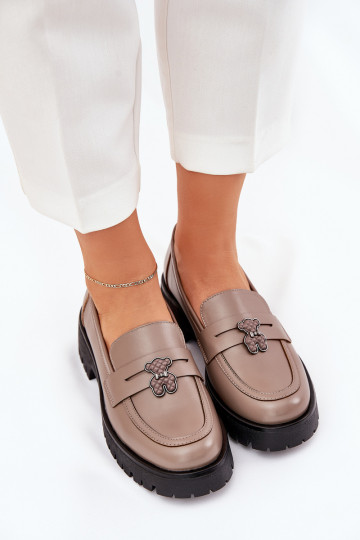 Oda moteriški mokasinai Z Przypinką Meškiukai Vinceza 18109 smėlio spalvos