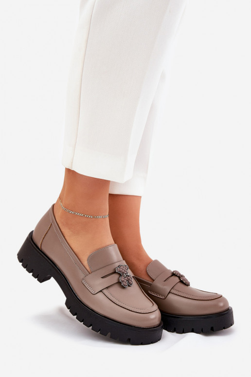 Oda moteriški mokasinai Z Przypinką Meškiukai Vinceza 18109 smėlio spalvos