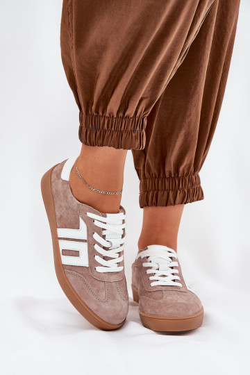 Sneakers modelio batai sportiniai bateliai iš zomšos Vinceza 79517 smėlio spalvos