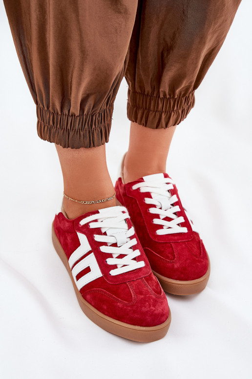 Sneakers modelio batai sportiniai bateliai iš zomšos Vinceza 79517 raudonos spalvos Sneakers modelio batai sportiniai bateliai iš zomšos Vinceza 79517 raudonos spalvos