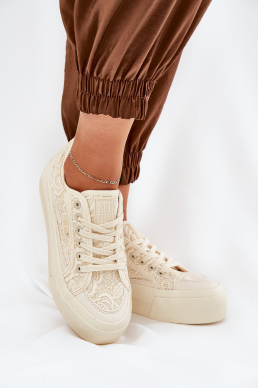 su nėrinių motyvais Laisvalaikio bateliai Big Star RR274746 smėlio spalvos