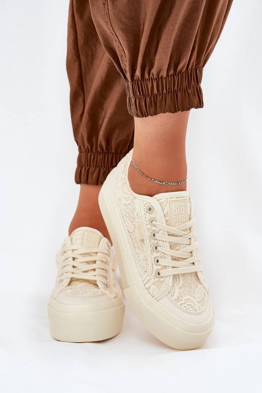 su nėrinių motyvais Laisvalaikio bateliai Big Star RR274746 smėlio spalvos