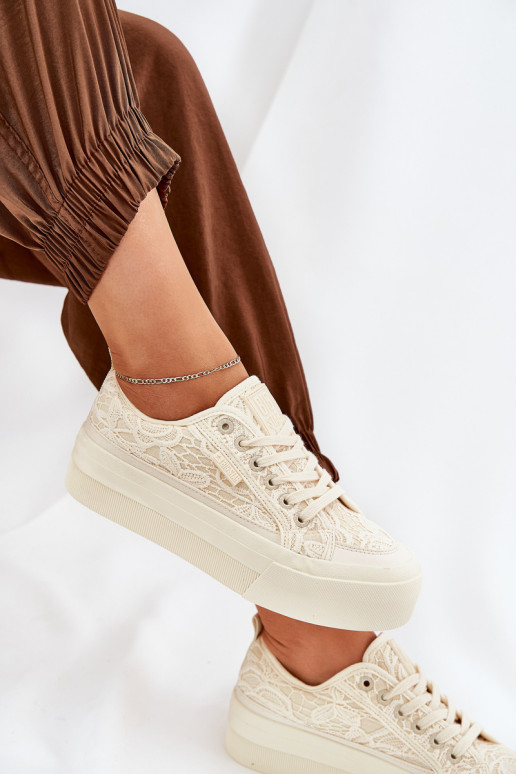 su nėrinių motyvais Laisvalaikio bateliai Big Star RR274746 smėlio spalvos