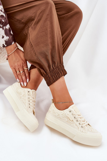 su nėrinių motyvais Laisvalaikio bateliai Big Star RR274746 smėlio spalvos